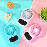 Quạt mini để bàn sáng tạo đa năng có đồng hồ USB, màu trắng, hồng, xanh dương