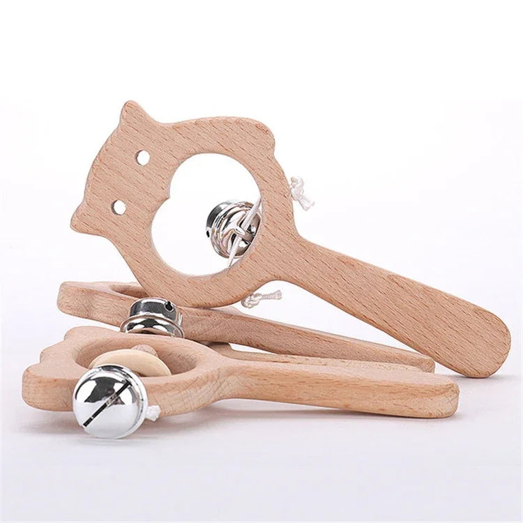 Đồ chơi gỗ lắc tay xếp hình giáo dục sớm cho bé, chuông gấu, hạt lớn gấu, hạt nhỏ gấu, hạt đơn gấu, chuông cú