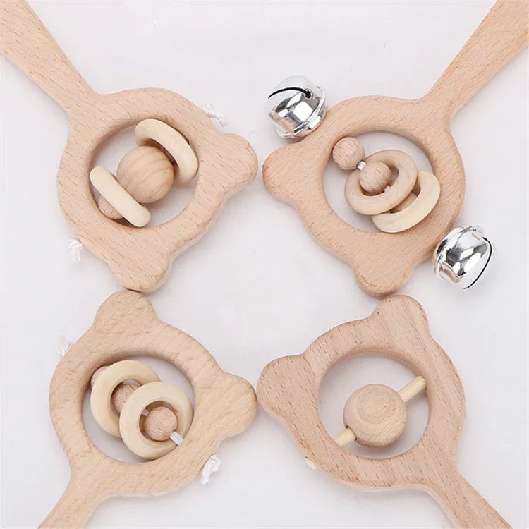 Đồ chơi gỗ lắc tay xếp hình giáo dục sớm cho bé, chuông gấu, hạt lớn gấu, hạt nhỏ gấu, hạt đơn gấu, chuông cú
