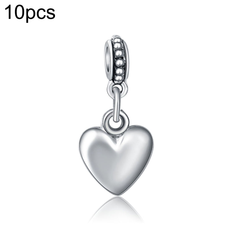 10 hạt hình trái tim bề mặt trơn mạ bạc mặt dây chuyền charm lỗ lớn kiểu châu Âu phụ kiện trang sức tự làm phù hợp dây chuyền