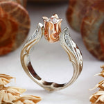 Rose Flower with Diamond Wedding Ring for Women, 5, 8, 10