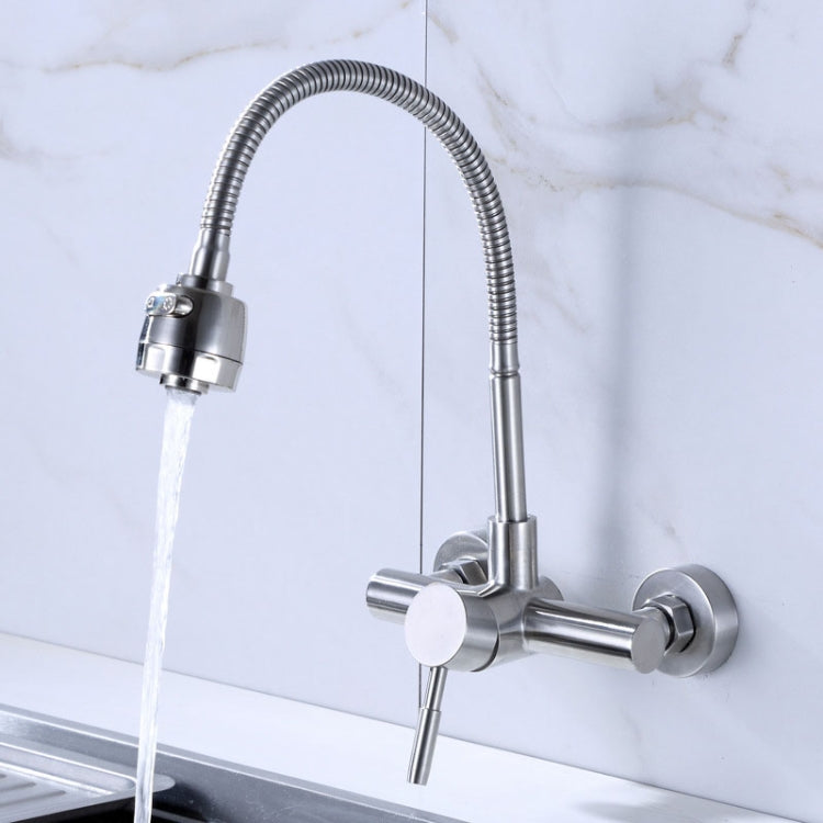 Vòi trộn bồn rửa bếp gắn tường bằng thép không gỉ, vòi nước xoay tự do, vòi nước xoay có ống mềm