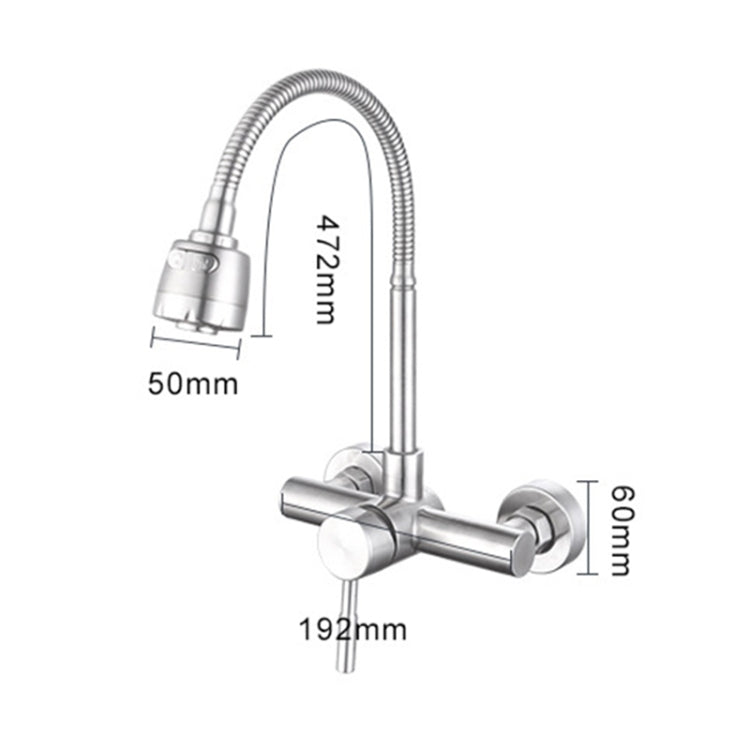 Vòi trộn bồn rửa bếp gắn tường bằng thép không gỉ, vòi nước xoay tự do, vòi nước xoay có ống mềm