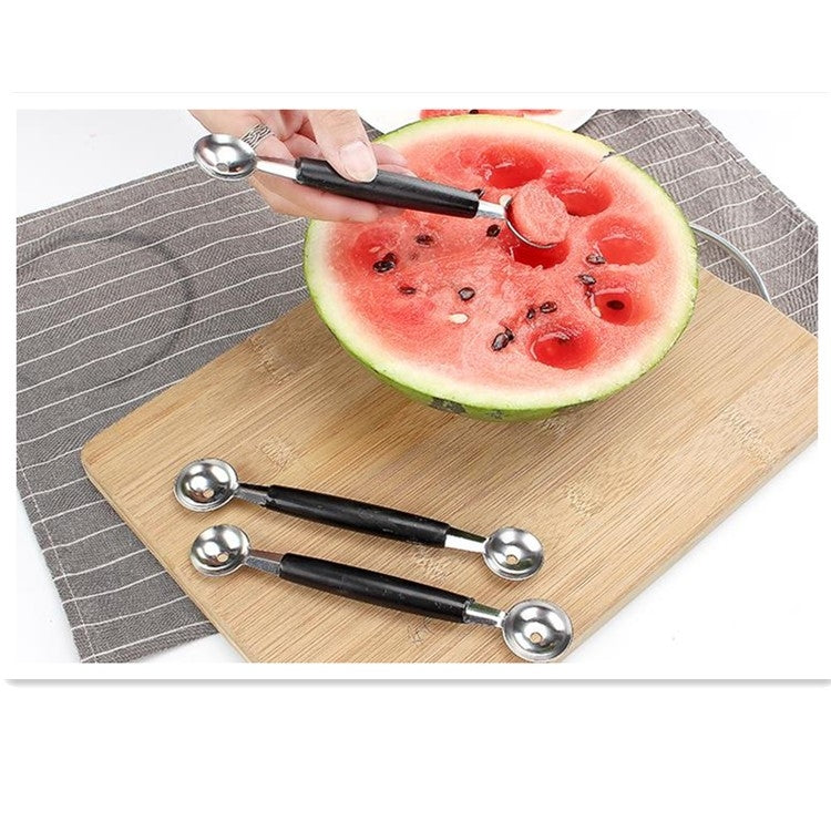 Muỗng đào trái cây đầu đôi bằng thép không gỉ gia dụng, đầu đôi