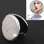 Gương trang điểm mini gập đôi hai mặt bằng kim loại đính kim cương, gương tròn nhỏ di động, màu trắng, đỏ, hồng, xanh da trời, xanh lá, màu trắng, đen sáng