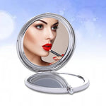 Gương trang điểm mini gập đôi hai mặt bằng kim loại đính kim cương, gương tròn nhỏ di động, màu trắng, đỏ, hồng, xanh da trời, xanh lá, màu trắng, đen sáng