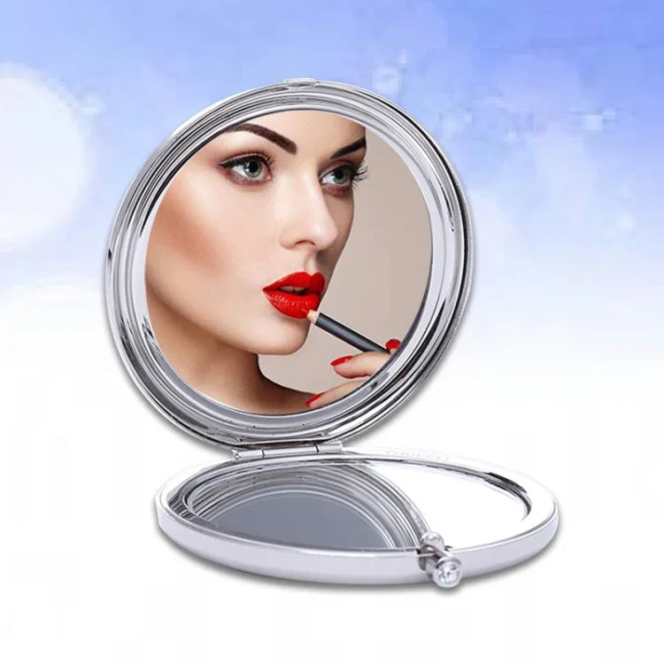Gương trang điểm mini gập đôi hai mặt bằng kim loại đính kim cương, gương tròn nhỏ di động, màu trắng, đỏ, hồng, xanh da trời, xanh lá, màu trắng, đen sáng