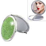 Gương trang điểm mini gập đôi hai mặt bằng kim loại đính kim cương, gương tròn nhỏ di động, màu trắng, đỏ, hồng, xanh da trời, xanh lá, màu trắng, đen sáng