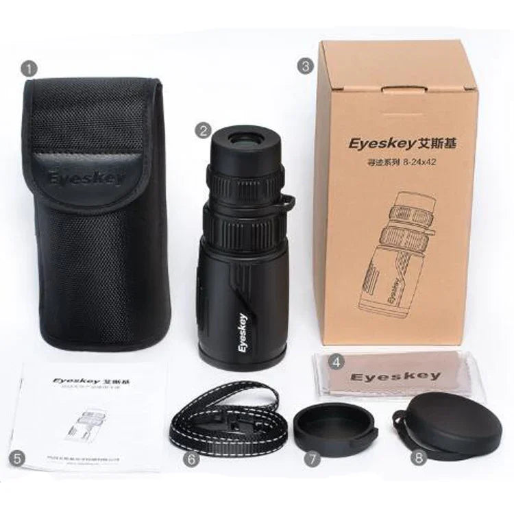 Kính thiên văn đơn ống zoom Eyeskey 8-24X42 HD chụp ảnh điện thoại di động, kính đơn chống nước, 8-24X42