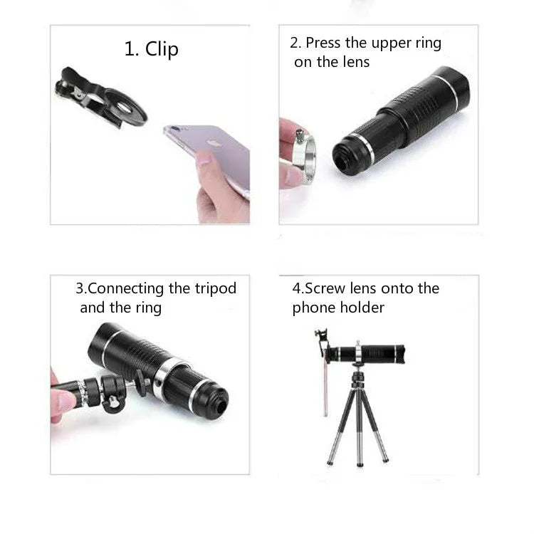 Ống kính tele 20 lần đa năng Bolanke cho điện thoại di động, kính đơn phát trực tiếp HD 4K không bị tối góc, 20X