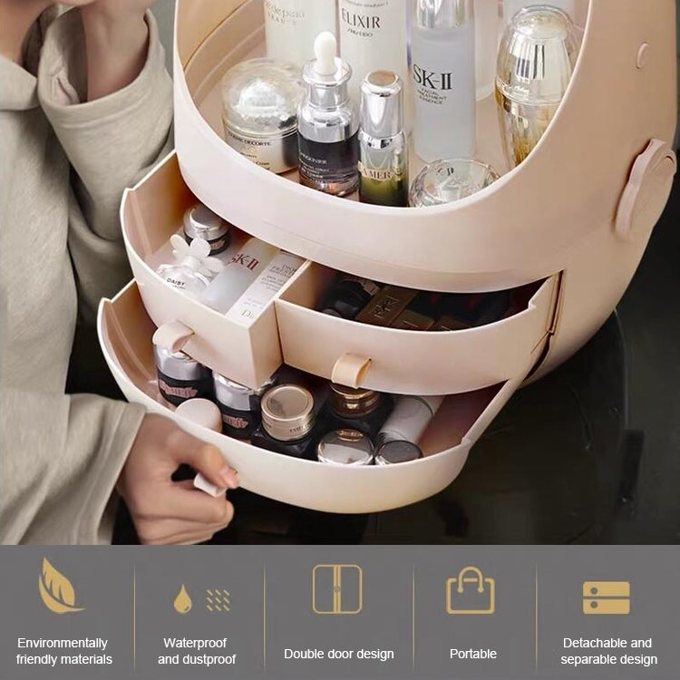 Hộp đựng mỹ phẩm hình tròn trong suốt chống bụi di động, hộp phấn nhỏ, màu trắng ngọc trai nhỏ