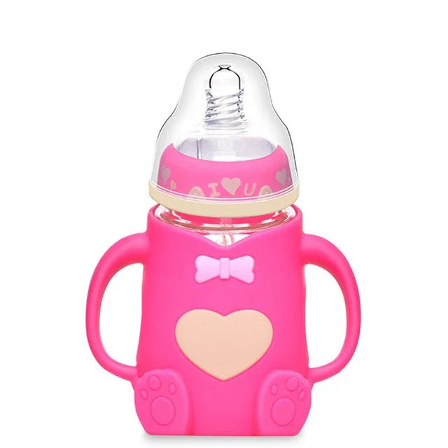 Bình sữa thủy tinh silicone cho bé chống rơi và chống đầy hơi