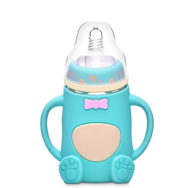 Bình sữa thủy tinh silicone cho bé chống rơi và chống đầy hơi