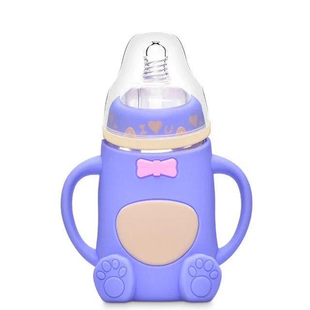 Bình sữa thủy tinh silicone cho bé chống rơi và chống đầy hơi