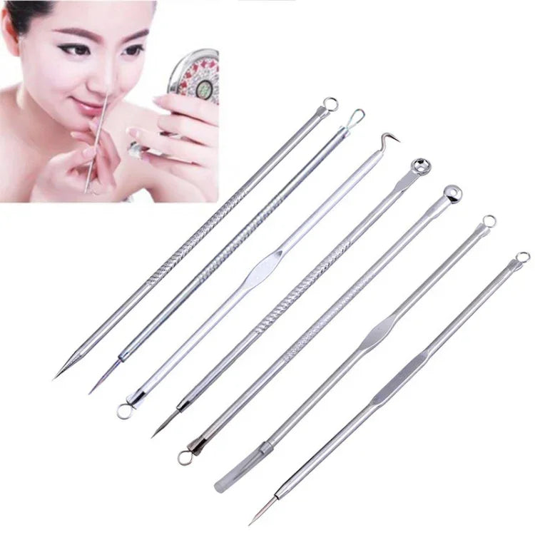 Bộ 7 Món Kim Nặn Mụn Thép Không Gỉ Kim Nặn Mụn
