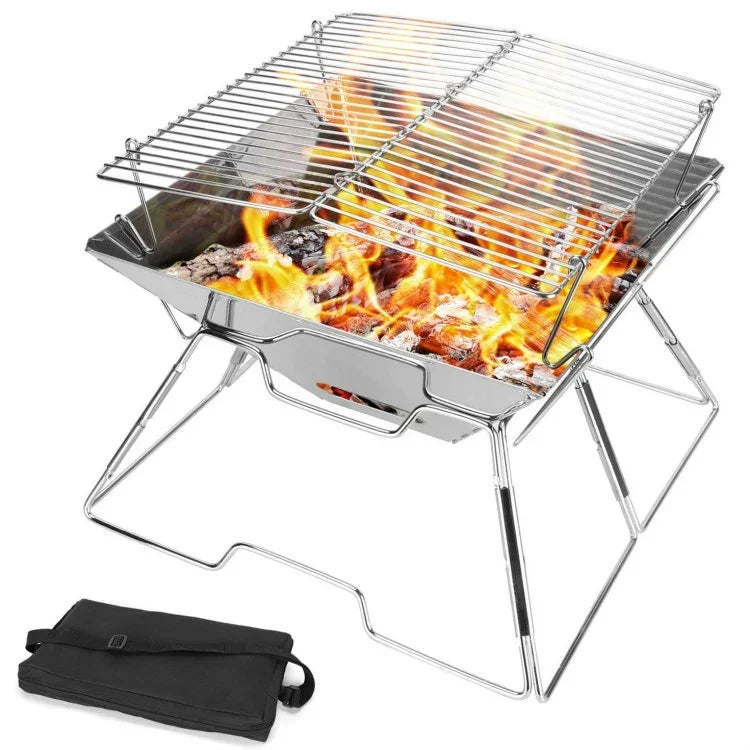 Vỉ nướng than có thể nâng lên, bếp nướng gấp bằng thép không gỉ cho cắm trại, 31x31x21cm