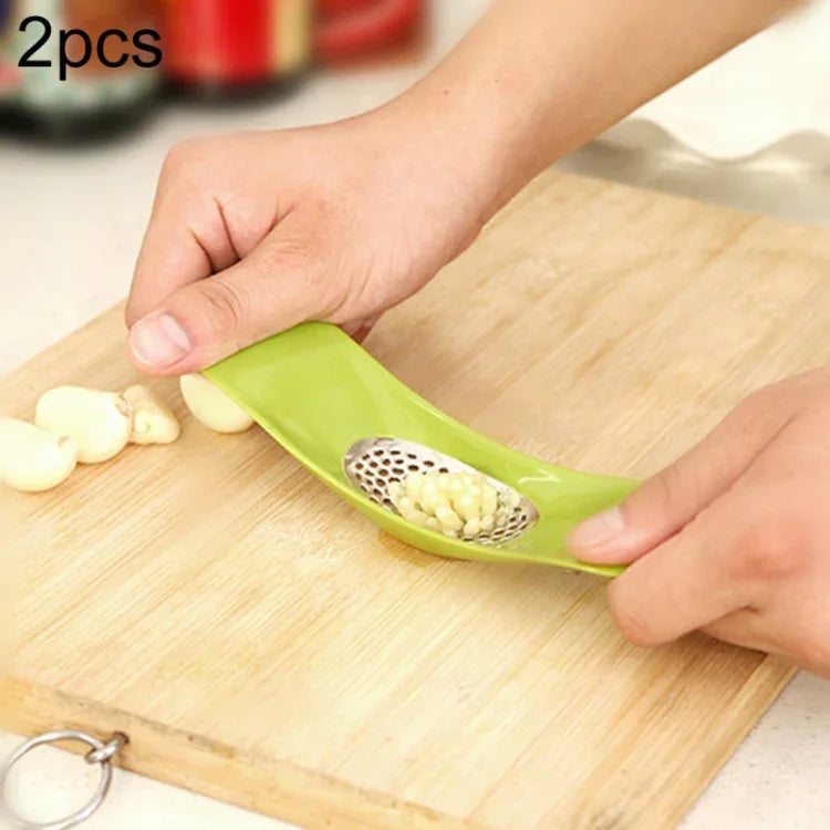 Bộ 2 máy ép tỏi hình cung đa chức năng bằng thép không gỉ, máy nghiền tỏi thủ công gia đình, giao màu ngẫu nhiên, máy nghiền tỏi