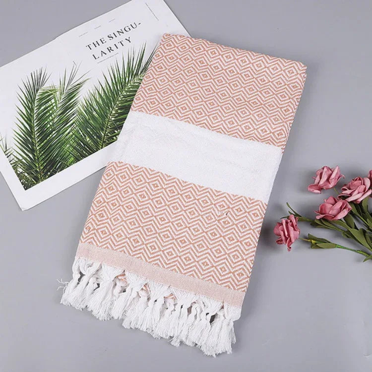 Striped Cotton Bath Towel With Tassels Thin Travel Camping Bath Sauna Beach Gym Pool Blanket Absorbent Easy Care
