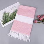 Striped Cotton Bath Towel With Tassels Thin Travel Camping Bath Sauna Beach Gym Pool Blanket Absorbent Easy Care