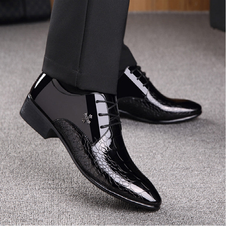 Giày Da Nam Mũi Nhọn Họa Tiết Da Cá Sấu Bóng, Size 38, 39, 40, 41, 42, 43, 44, 45