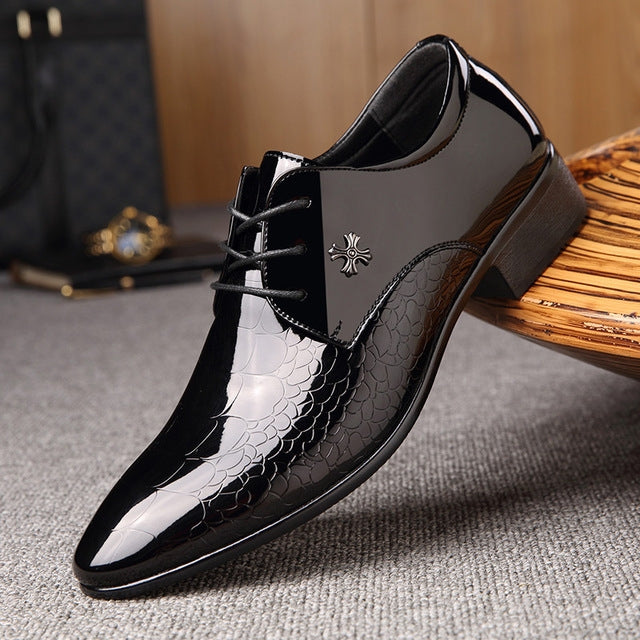 Giày Da Nam Mũi Nhọn Họa Tiết Da Cá Sấu Bóng, Size 38, 39, 40, 41, 42, 43, 44, 45