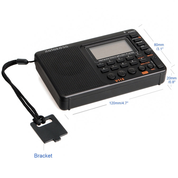 Máy nghe radio đa băng tần Retekess V-115 FM AM MP3 di động, V-115
