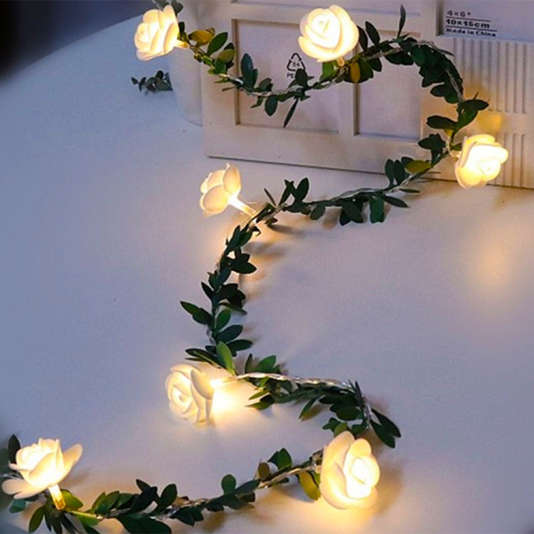 Dây đèn LED trang trí giả lập ánh sáng mặt trời hình lá xanh, hoa hồng, dây leo, dài 3m 20 đèn LED, 4.5m 30 đèn LED, 5m 50 đèn LED, 10m 100 đèn LED