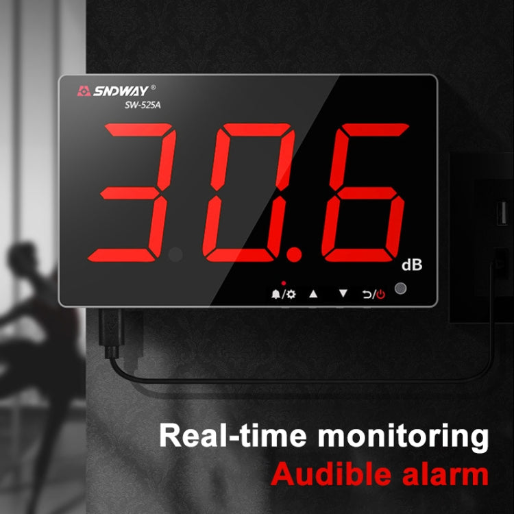 Máy đo tiếng ồn decibel màn hình lớn gắn tường SNDWAY 30~130dB, SW525B có bộ nhớ + USB, SW526A màn hình 18 inch, SW525G có bộ nhớ + USB màu xanh lá