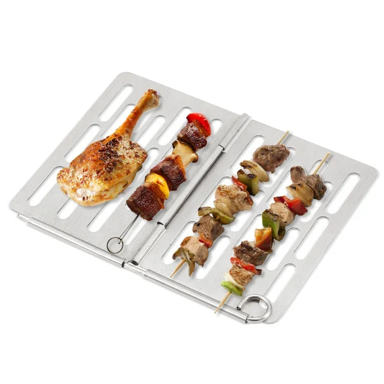 Lưới nướng BBQ gấp bằng thép không gỉ Phụ kiện dã ngoại BBQ di động, S 15x10.3CM, M 22.6x15.8CM, L 35.8x20CM