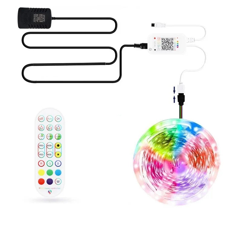 Đèn LED dây điều khiển âm thanh thông minh Bluetooth không chống nước 5050 RGB nhiều màu với điều khiển từ xa 24 phím, 5M 150 đèn LED, 5M 300 đèn LED, 10M 300 đèn LED, 10M 600 đèn LED, 15M 450 đèn LED, 15M 270 đèn LED, 20M 360 đèn LED, 30M 540 đèn LED