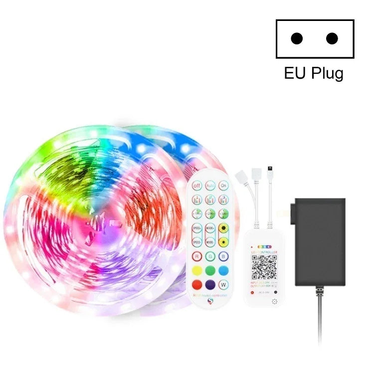 Đèn LED dây điều khiển âm thanh thông minh Bluetooth không chống nước 5050 RGB nhiều màu với điều khiển từ xa 24 phím, 5M 150 đèn LED, 5M 300 đèn LED, 10M 300 đèn LED, 10M 600 đèn LED, 15M 450 đèn LED, 15M 270 đèn LED, 20M 360 đèn LED, 30M 540 đèn LED