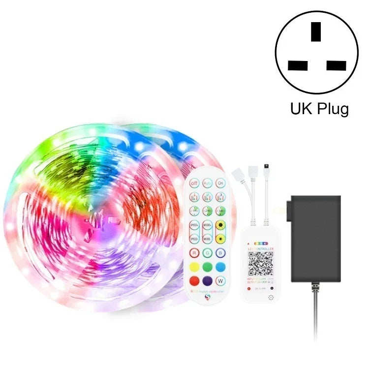 Đèn LED dây điều khiển âm thanh thông minh Bluetooth không chống nước 5050 RGB nhiều màu với điều khiển từ xa 24 phím, 5M 150 đèn LED, 5M 300 đèn LED, 10M 300 đèn LED, 10M 600 đèn LED, 15M 450 đèn LED, 15M 270 đèn LED, 20M 360 đèn LED, 30M 540 đèn LED