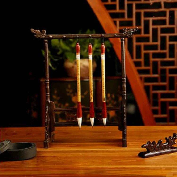 Giá treo bút lông Trung Quốc bằng gỗ, giá treo vòi 6 móc, dụng cụ thư pháp 12 chân, giá treo vòi