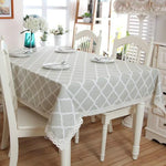 Khăn trải bàn ren cotton hình thoi màu xám, 60x60cm, 70x70cm, 90x90cm, 100x140cm, 120x120cm, 140x140cm, 90x150cm, 140x160cm, 120x160cm, 140x180cm, 130x180cm, 140x200cm, 140x220cm, 140x250cm