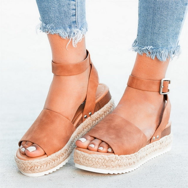 Sandal nữ đế bằng khóa một nút, size 35, 36, 37, 38, 39, 40, 41, 42, 43, 44