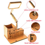 Wooden Multi-function Touch USB Pen Holder Desk Lamp Student Desktop Charging Reading Lamp Led Eye Protection Table Lamp, USB Plug-in without Battery, USB Charging Built-in Battery