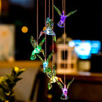 Đèn chuông gió colibri LED năng lượng mặt trời điện tử sáng tạo bảy màu, chim ruồi