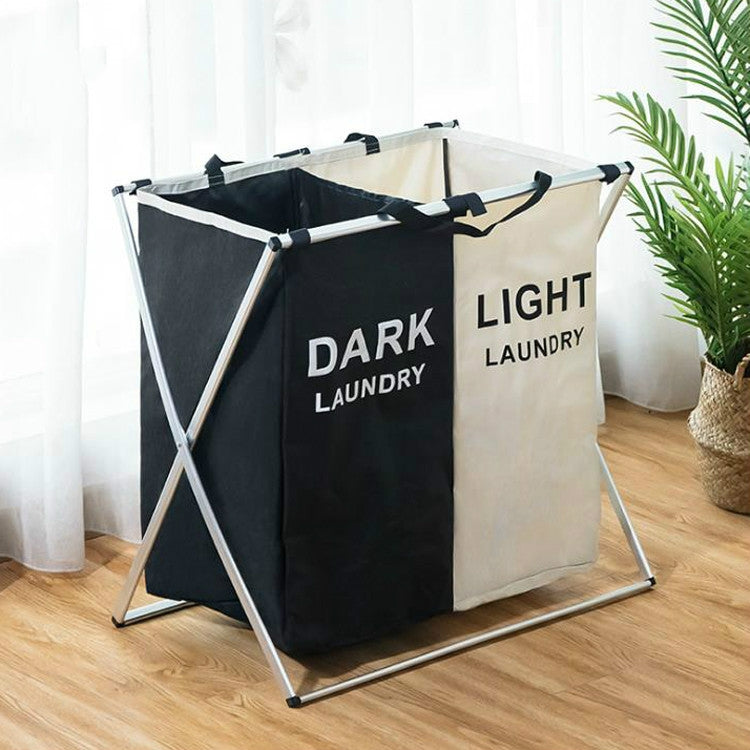 Fabric Folding Hamper Waterproof Padded Oxford Compartment Laundry Basket Hamper, 2 Grids Black and Beige, 2 Grids Grey and Beige, 3 Grids