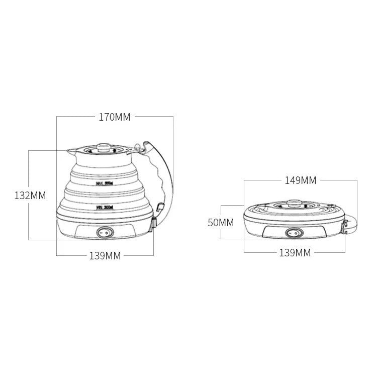 Ấm điện du lịch gấp gọn silicon thông minh giữ nhiệt độ ổn định, phích cắm Mỹ, phích cắm EU
