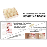 2 PCS Wooden Conference Classroom Mobile Phone Organizer Desktop Storage Box, White Oak 24 Grid