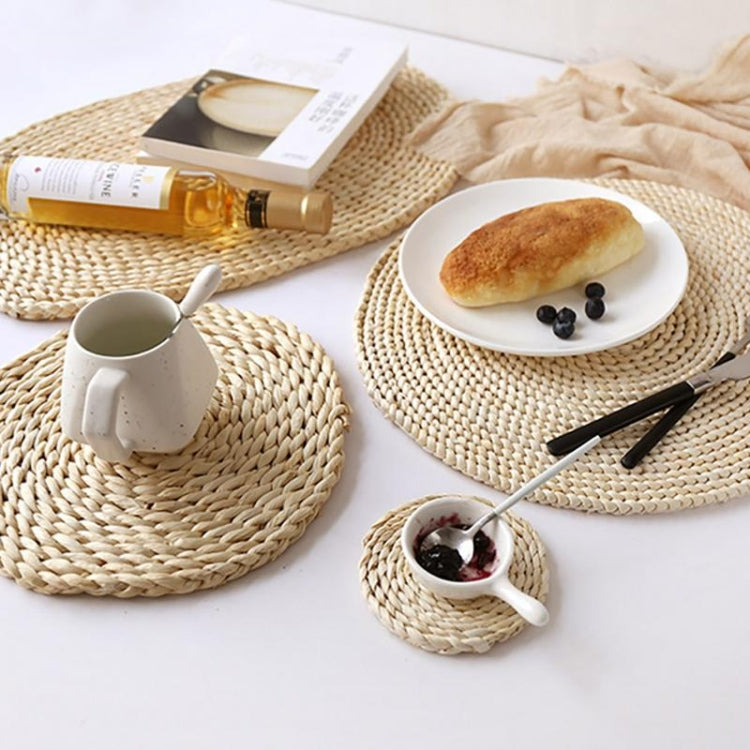 Bộ 2 thảm trà cách nhiệt dày dặn chống trượt làm từ ngô tự nhiên đan, Thảm lót tròn 10cm, Thảm lót tròn 22cm, Thảm lót tròn 35cm