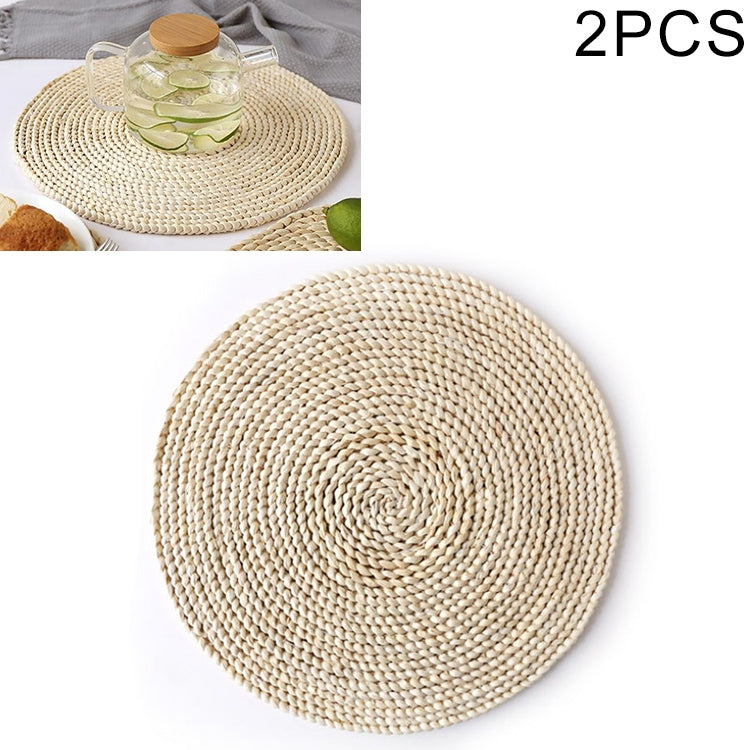 Bộ 2 thảm trà cách nhiệt dày dặn chống trượt làm từ ngô tự nhiên đan, Thảm lót tròn 10cm, Thảm lót tròn 22cm, Thảm lót tròn 35cm