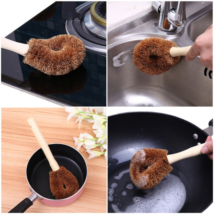 10 cái bàn chải nồi cán dài bằng dừa tự nhiên chống dính dầu, dụng cụ làm sạch nhà bếp, bàn chải dừa
