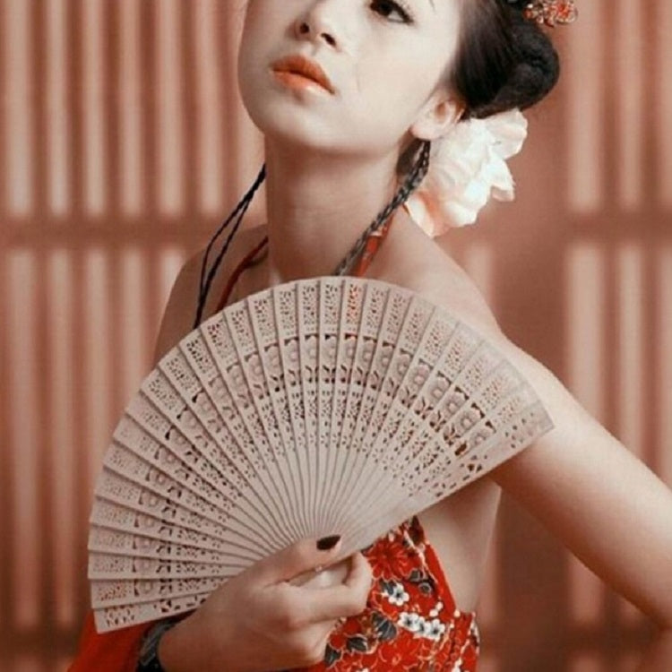 Quạt gỗ thơm phong cách cổ điển, quạt gấp, quạt múa thủ công chắc chắn, kích thước 8 inch