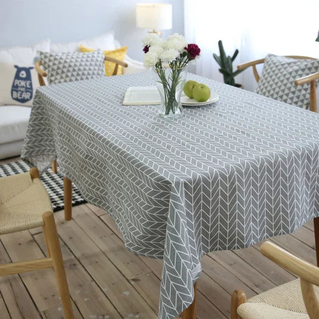 Khăn trải bàn cotton linen hình học tươi mới phong cách văn học, màu xám mũi tên, khăn trải bàn chữ nhật cho bàn cà phê hoặc bàn làm việc, 60x60cm, 90x90cm, 100x140cm, 140x140cm, 140x160cm, 140x180cm, 140x200cm, 140x220cm, 140x250cm