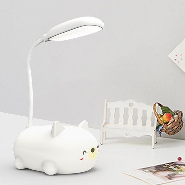Đèn đọc sách bảo vệ mắt LED thiết kế mèo hoạt hình, đèn bàn sạc USB, màu xanh dương, trắng, xanh lá, hồng