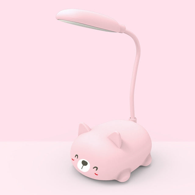 Đèn đọc sách bảo vệ mắt LED thiết kế mèo hoạt hình, đèn bàn sạc USB, màu xanh dương, trắng, xanh lá, hồng