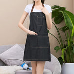 Tạp dề denim không tay, kiểu yếm, màu denim xanh, quần yếm bếp, kích thước 71x65cm