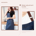 Tạp dề denim không tay, kiểu yếm, màu denim xanh, quần yếm bếp, kích thước 71x65cm