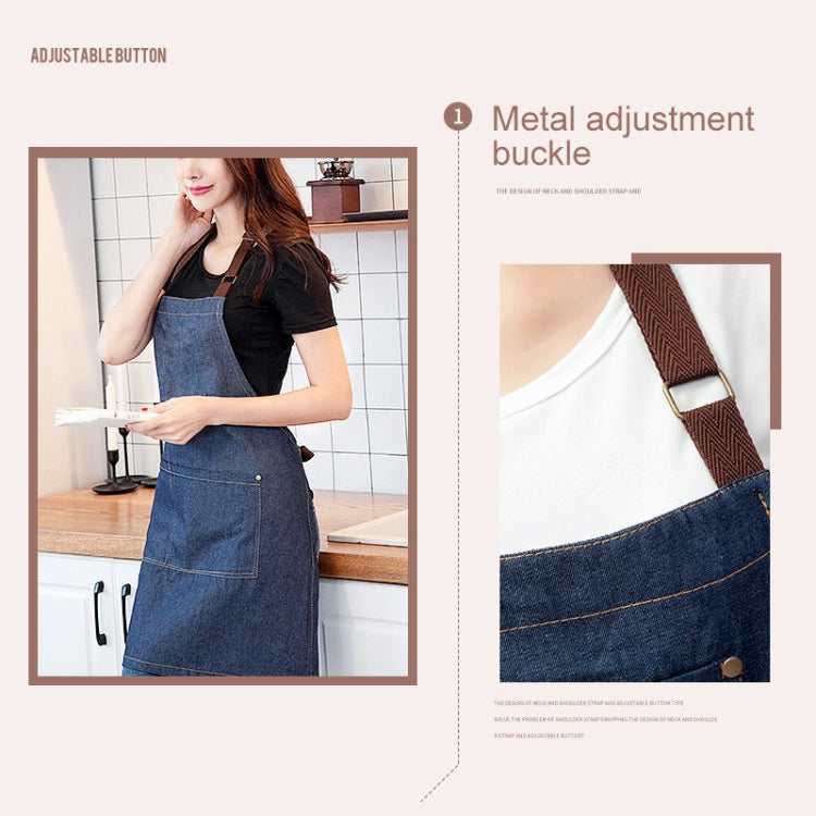 Tạp dề denim không tay, kiểu yếm, màu denim xanh, quần yếm bếp, kích thước 71x65cm
